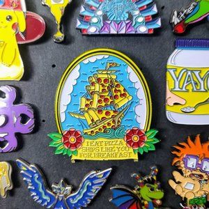 Pizza Ship Pin (Heady Funny Dad Joke Meme Music Festival Dab Fun Cool Hat Pins)